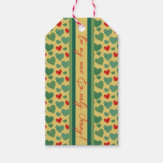 赤と緑のハート ギフトタグ (正面)