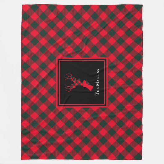 赤と緑のバッファローのプレイドトインデーパーソナライズされたア フリースブランケット (正面)