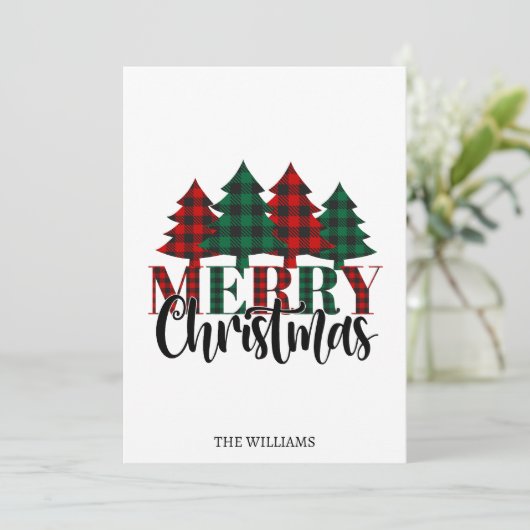 赤と緑のバッファローの格子柄メリークリスマス シーズンカード (スタンド正面)