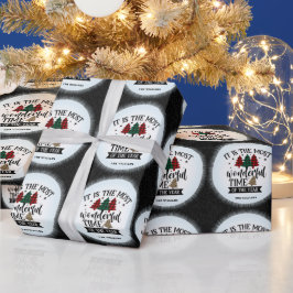 赤と緑のバッファローの格子柄メリークリスマス ラッピングペーパー