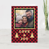 赤と緑のバフロー柄カスタム写真ラブジョイ シーズンカード (正面)