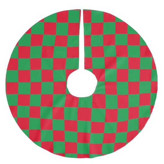 赤と緑のパター市松模様にン ブラッシュドポリエステルツリースカート (正面)