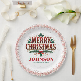 赤と緑のヒイラギのクリスマスオフィスパーティー ペーパープレート