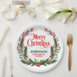 赤と緑のヒイラギのクリスマスオフィスパーティー ペーパープレート