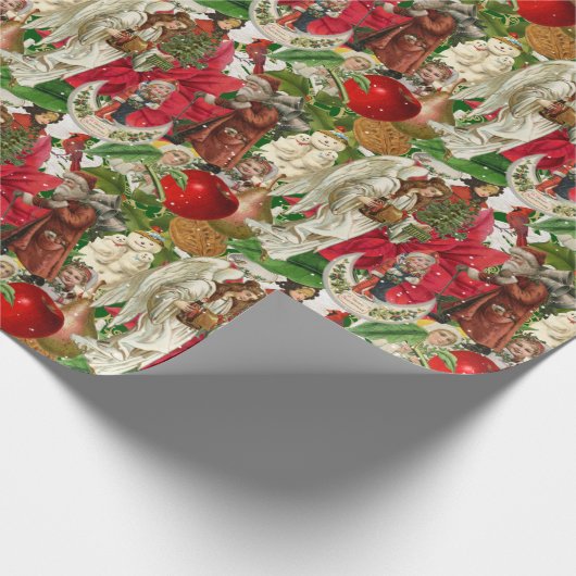 赤と緑のビクトリアンクリスマスコラージュ ラッピングペーパー (角)