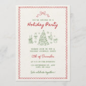 赤と緑のビンテージ落書きクリスマスファミリー 招待状 (正面)