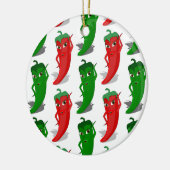 赤と緑のピーマンのディーバ カートゥーンパターン セラミックオーナメント (左)