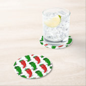 赤と緑のピーマンのディーバ カートゥーンパターン ラウンドペーパーコースター (インサイチュ)