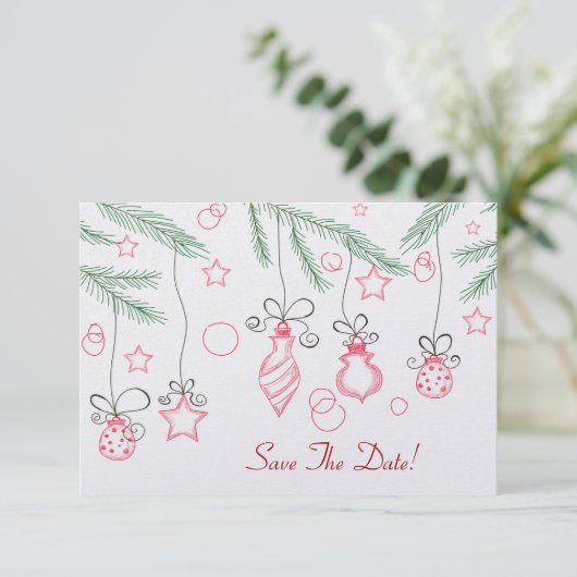 赤と緑のフェスティバルオーナメントで日付を保存 セーブザデート (スタンド正面)