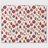 赤と緑のフェスティバルバウブルオーナメントクリスマス ラッピングペーパー (フラット)