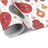 赤と緑のフェスティバルバウブルオーナメントクリスマス ラッピングペーパー (ロールコーナー)