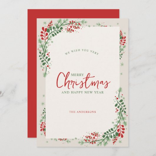 赤と緑のフェスティバルフローラ 招待状 (正面/裏面)