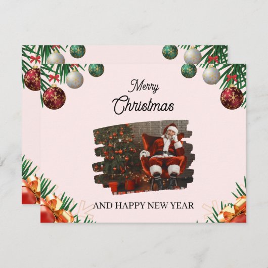 赤と緑のフェスティバル写真メリークリスマス シーズンカード (正面/裏面)