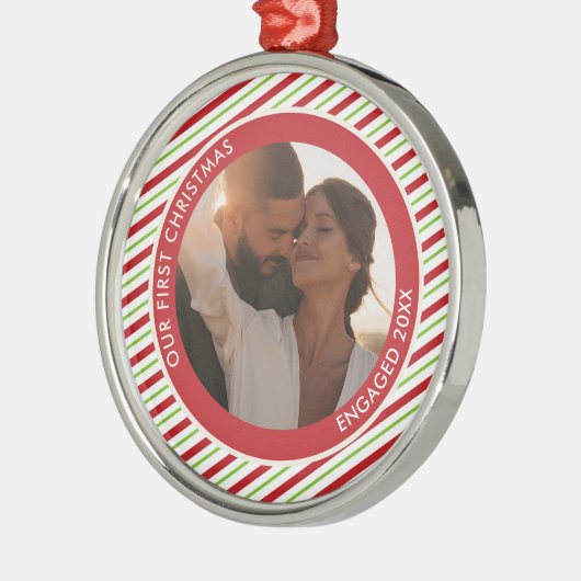 赤と緑のフォトカスタム文字クリスマスオーナメント メタルオーナメント (左)