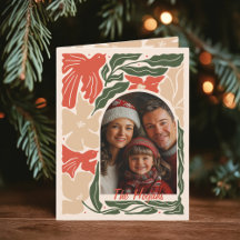 赤と緑のフォークアート2枚組　写真付き折り込み