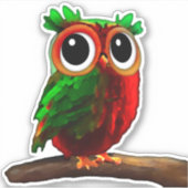 赤と緑のフクロウ シール (正面)