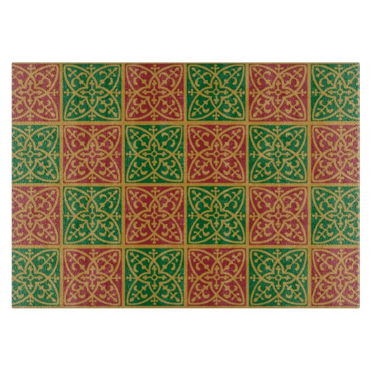 赤と緑のフルーアデリスのパターン カッティングボード (正面)