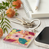 赤と緑のフローラを持つ暖かい熱帯離れ キーホルダー (正面右)