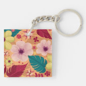 赤と緑のフローラを持つ暖かい熱帯離れ キーホルダー (裏面)