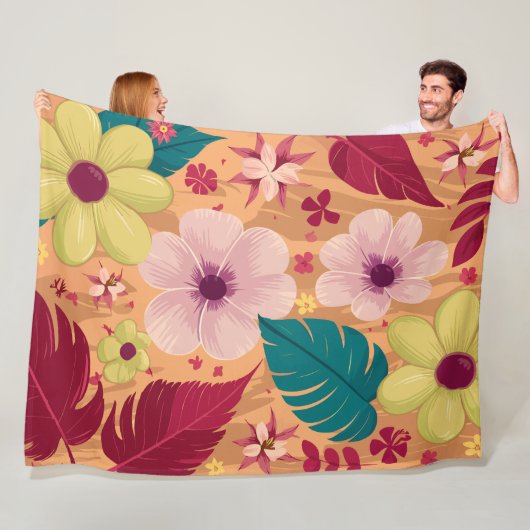 赤と緑のフローラを持つ暖かい熱帯離れ フリースブランケット (インサイチュ)