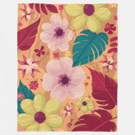 赤と緑のフローラを持つ暖かい熱帯離れ フリースブランケット