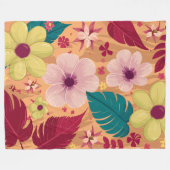 赤と緑のフローラを持つ暖かい熱帯離れ フリースブランケット (正面(横))