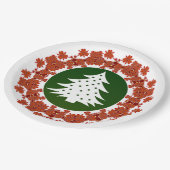 赤と緑のフローラクリスマスツリーディナー ペーパープレート (アングル)