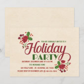 赤と緑のフローラクリスマスパーティー 招待状 (正面/裏面)