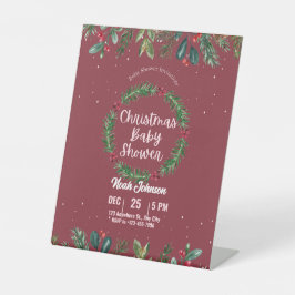 赤と緑のフローラクリスマスベビーシャワー 台座サイン