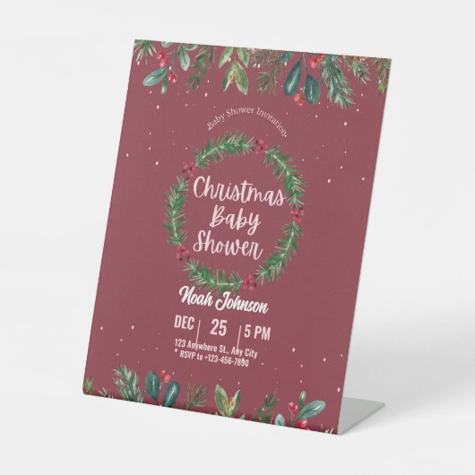 赤と緑のフローラクリスマスベビーシャワー 台座サイン (正面)