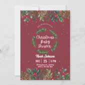 赤と緑のフローラクリスマスベビーシャワー 招待状 (正面)