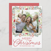 赤と緑のフローラフォトクリスマスカード シーズンカード (正面/裏面)
