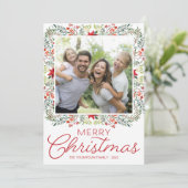 赤と緑のフローラフォトクリスマスカード シーズンカード (スタンド正面)