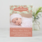 赤と緑のフローラフォト《キリスト教》洗礼式や命名式への招待 招待状 (スタンド正面)