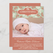 赤と緑のフローラフォト《キリスト教》洗礼式や命名式への招待 招待状 (正面/裏面)