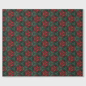 赤と緑のフローラ付きゴシック風クリスマスパターン ラッピングペーパー (フラット)