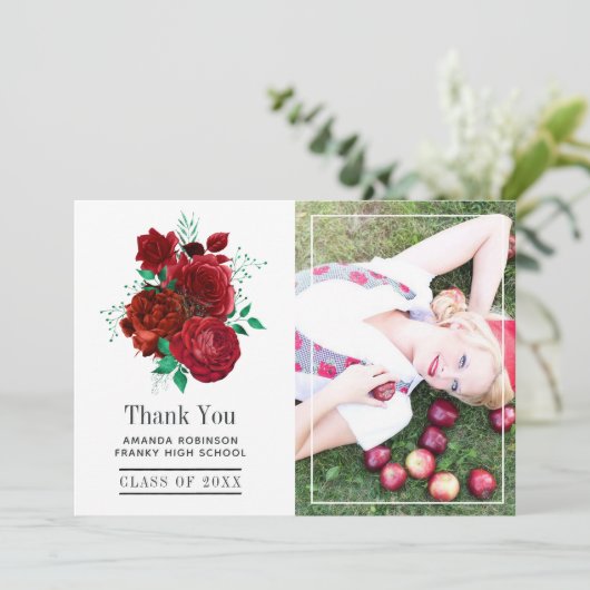 赤と緑のフローラ卒業写真 サンキューカード (スタンド正面)