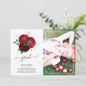 赤と緑のフローラ卒業写真 案内状 (スタンド正面)