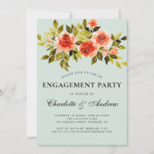 赤と緑のフローラ水の色婚約パーティ 招待状 (正面)