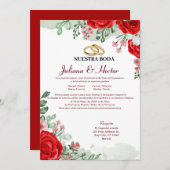 赤と緑のフローラ結婚式招待状 招待状 (正面/裏面)