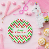 赤と緑のヘリンボーンパターンクリスマス ペーパープレート (パーティー)
