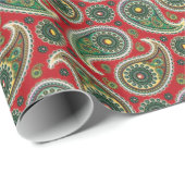 赤と緑のペイズリー ラッピングペーパー (ロールコーナー)