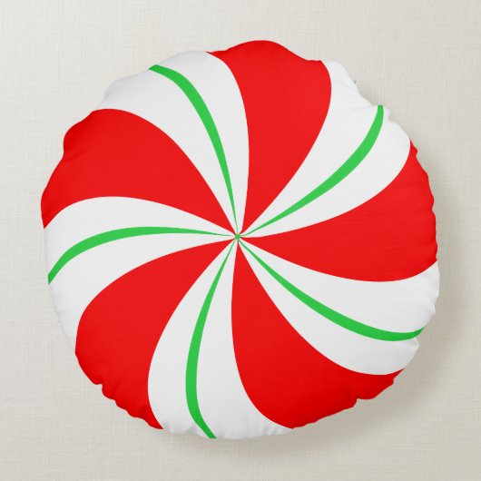 赤と緑のペパーミントキャンディクリスマスピロー ラウンドクッション (裏面)