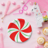 赤と緑のペパーミントキャンディクリスマスプレート ペーパープレート (パーティー)