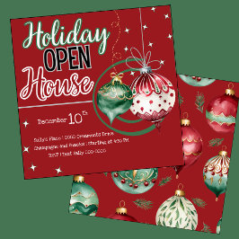 赤と緑のホリデーオーナメントオープン하우스 招待状