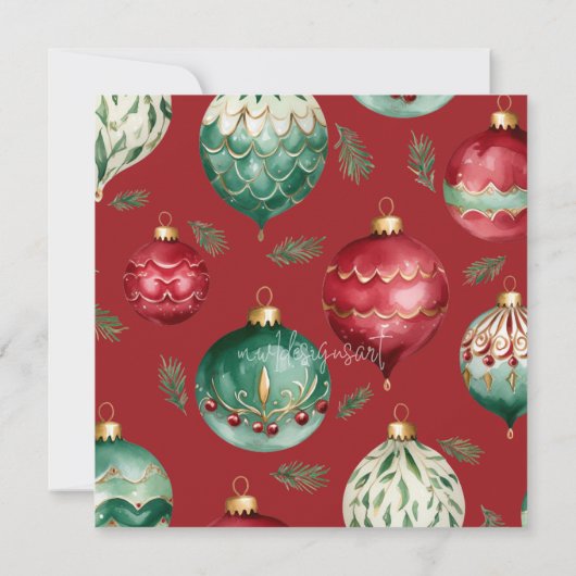 赤と緑のホリデーオーナメントオープン하우스 招待状 (裏面)