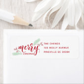 赤と緑のホリーと松のクリスマスアドレス ラベル (インサイチュ)