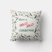 赤と緑のホリーのすてきクリスマスパターン クッション (正面)