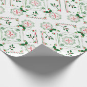 赤と緑のホリーのモチーフフォークアートパターン ラッピングペーパー (角)