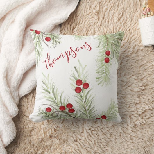 赤と緑のホリーカスタムクリスマス クッション (ブランケット)